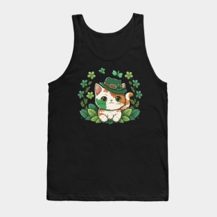 Kawaii Cat Leprechaun Funny Cat Lover Shamrock St Patrick's Day Tank Top